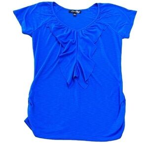 Pretty Blue Zena Top With Ruffle And Ruching At Sides Size Medium